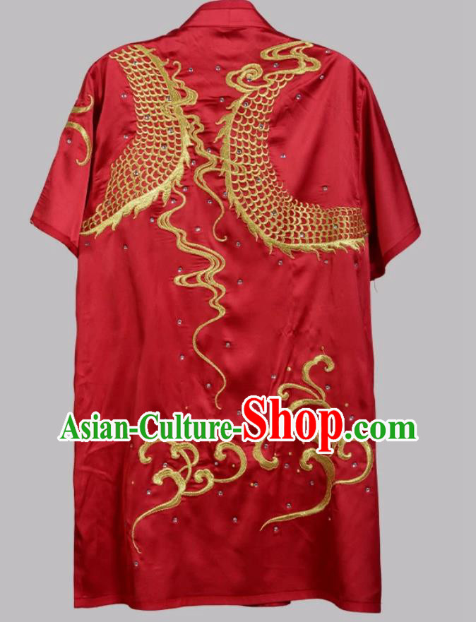 Martial Arts Costume Dragon Embroidered Changquan Uniform Wushu Performance Competition Red Clothing