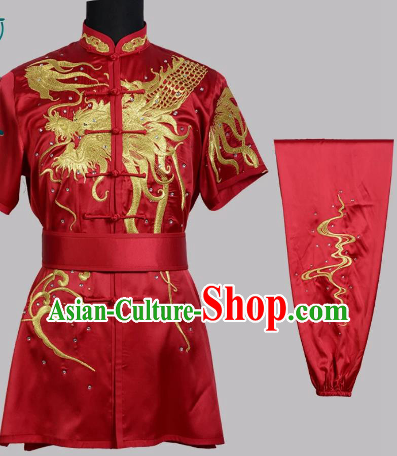Martial Arts Costume Dragon Embroidered Changquan Uniform Wushu Performance Competition Red Clothing