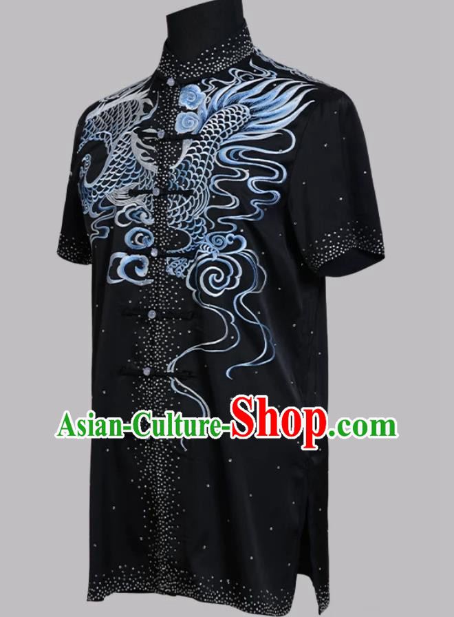 Dragon Embroidered Black Changquan Uniform Kung Fu Competition Costume Wushu Performance Clothing Dragon Embroidered Black Changquan Uniform Kung Fu Competition Costume Wushu Performance Clothing
