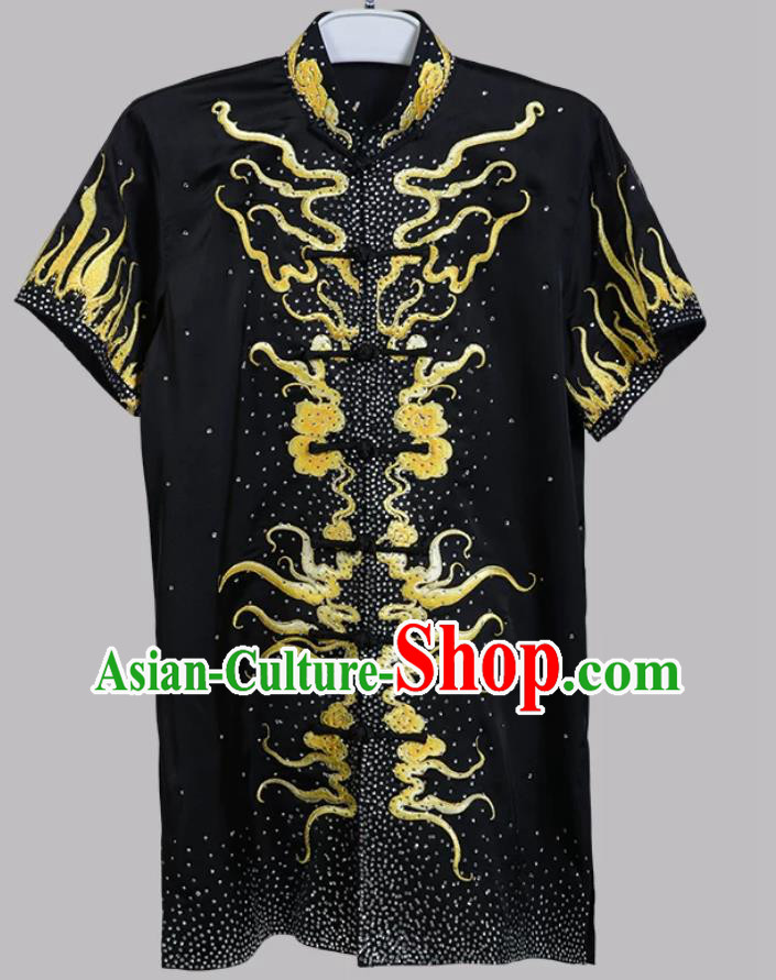Yellow Dragon Diamond Black Changquan Wushu Uniform For Sports Exam Competition Yellow Dragon Diamond Black Changquan Wushu Uniform For Sports Exam Competition