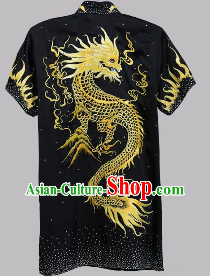 Yellow Dragon Diamond Black Changquan Wushu Uniform For Sports Exam Competition Yellow Dragon Diamond Black Changquan Wushu Uniform For Sports Exam Competition