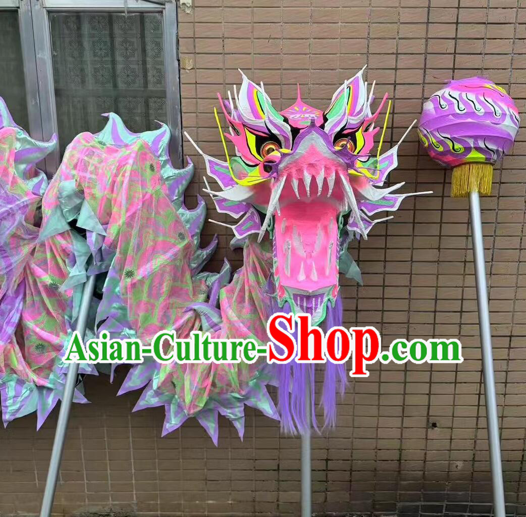 Professional Competition Pink Dragon Dance Equipment Festival Parade Chinese Fluorescent Dragon Costume Set