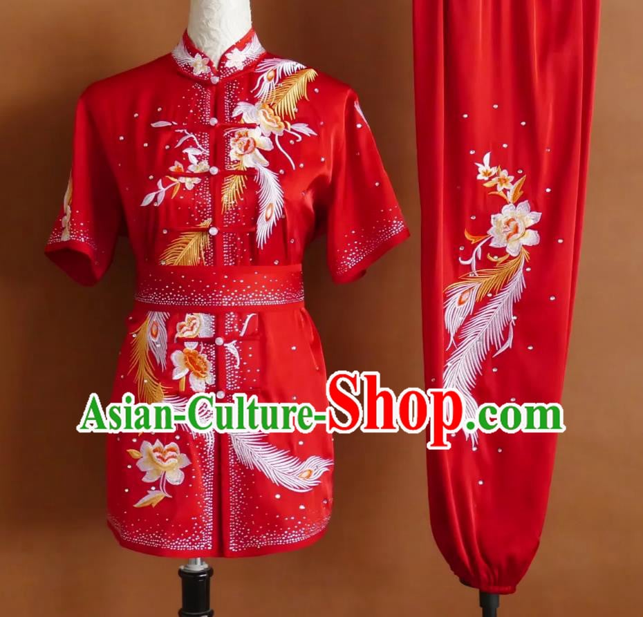 Red Embroidered Martial Arts Uniform Women Professional Wushu Competition Clothing Changquan Performance Suit