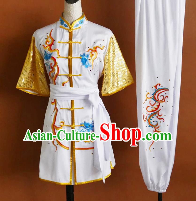 White Embroidered Phoenix Martial Arts Uniform Women Kids Training Group Colorful Competition Performance Costume