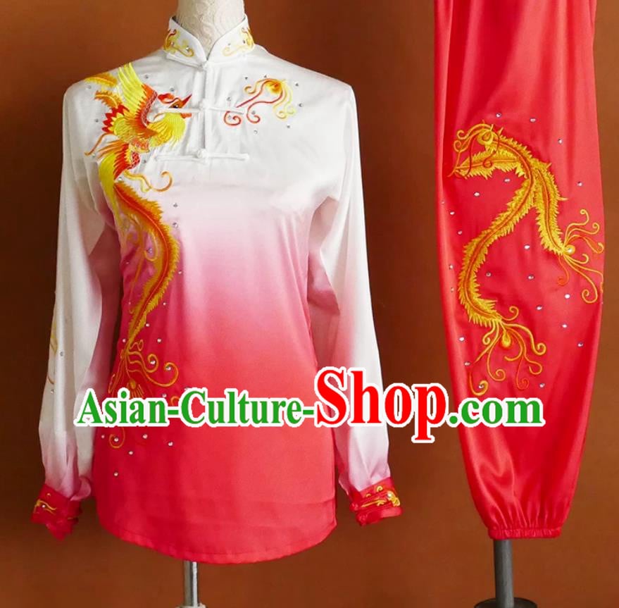 Gradient Embroidered Phoenix Tai Chi Uniform Women Martial Arts Performance Suit Taiji Training Suit Competition Costume