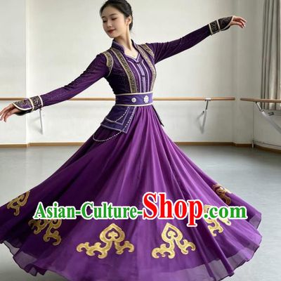Mongolian Dance Performance Costume Chinese Ethnic Dance Purple Dress