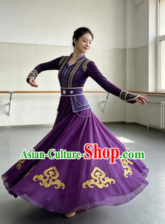 Mongolian Dance Performance Costume Chinese Ethnic Dance Purple Dress Mongolian Dance Performance Costume Chinese Ethnic Dance Purple Dress