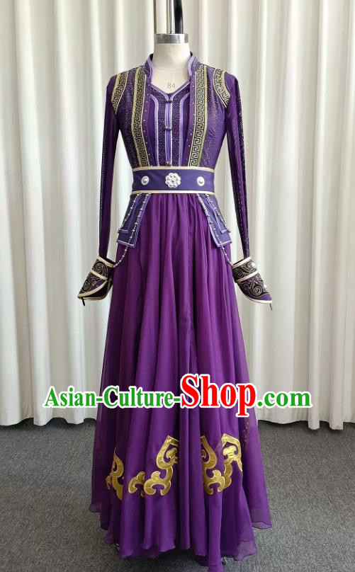 Mongolian Dance Performance Costume Chinese Ethnic Dance Purple Dress Mongolian Dance Performance Costume Chinese Ethnic Dance Purple Dress