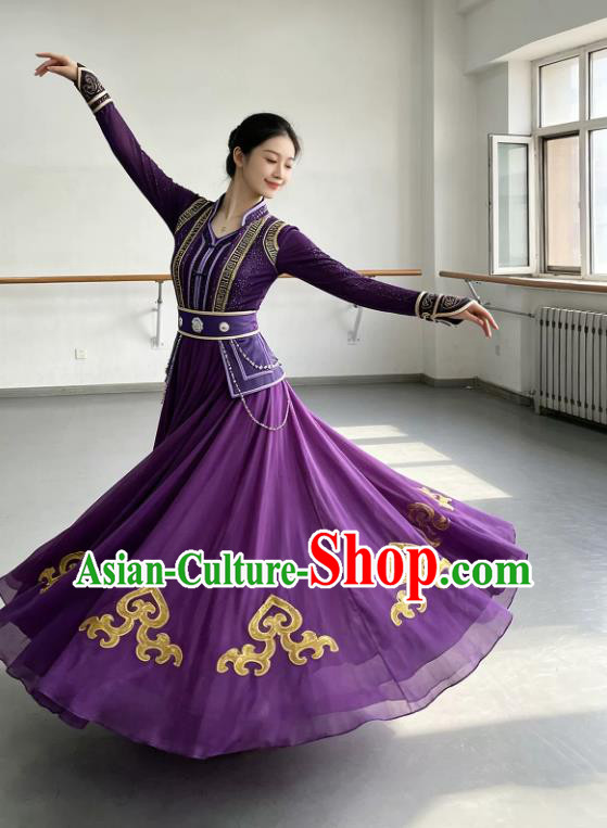 Mongolian Dance Performance Costume Chinese Ethnic Dance Purple Dress Mongolian Dance Performance Costume Chinese Ethnic Dance Purple Dress