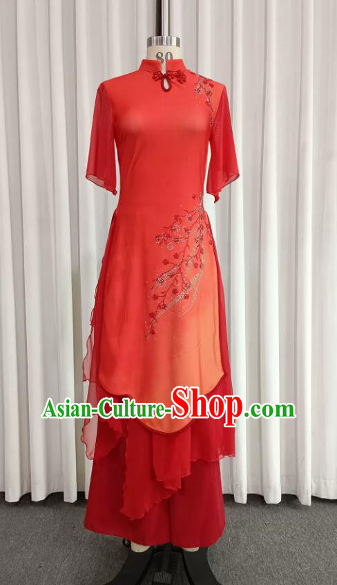 Chinese Dance Costume Modern Dance Performance Wear Red Dance Costume Chorus Backup Dance Outfit