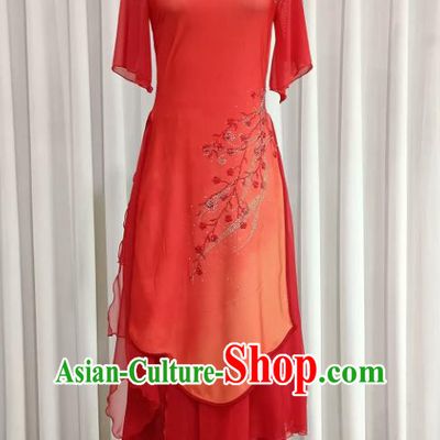 Chinese Dance Costume Modern Dance Performance Wear Red Dance Costume Chorus Backup Dance Outfit
