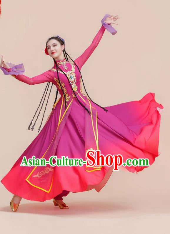 Xinjiang Uyghur Dance Performance Costume Women Chiffon Large Dress Stage Performance Wear
