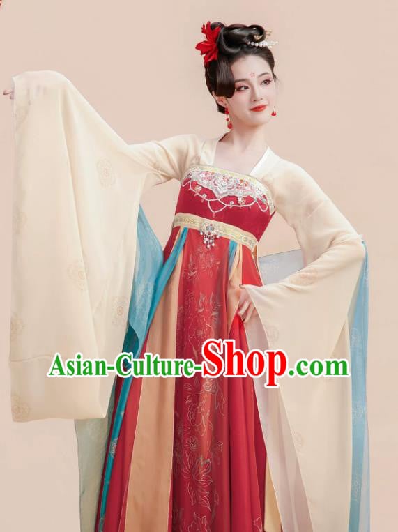 Han Tang Classical Dance Costume Women Hanfu Wide Sleeve Dress Flowing Dance Wear Han Tang Classical Dance Costume Women Hanfu Wide Sleeve Dress Flowing Dance Wear