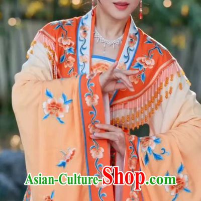 Embroidery Yue Opera Hua Dan Costume Young Female Roles Opera Clothing Ancient Chinese Princess Orange Dress