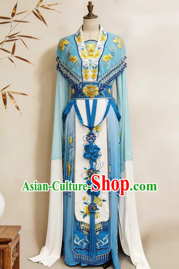 Peony Embroidery Traditional Chinese Performance Clothing Yue Opera Hua Dan Costume Zhu Yingtai Miss Role Blue Dress