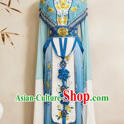 Peony Embroidery Traditional Chinese Performance Clothing Yue Opera Hua Dan Costume Zhu Yingtai Miss Role Blue Dress