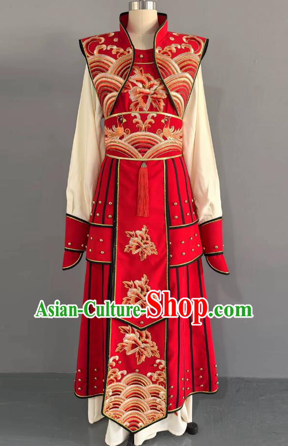 Chinese Opera Wu Dan Female Military Costume Mu Guiying Performance Armor Yue Opera Shuang Lie Ji Liang Hongyu Red Dress