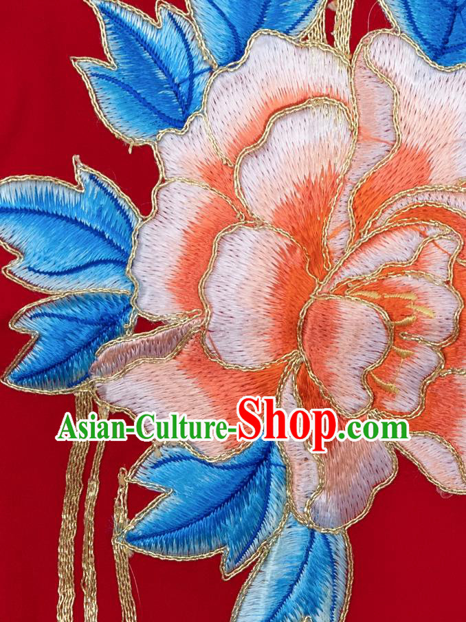 Red Yue Opera Xiaosheng Wedding Costume Peony Embroidery Matching Cape Huangmei Opera Scholar Clothing Red Yue Opera Xiaosheng Wedding Costume Peony Embroidery Matching Cape Huangmei Opera Scholar Clothing