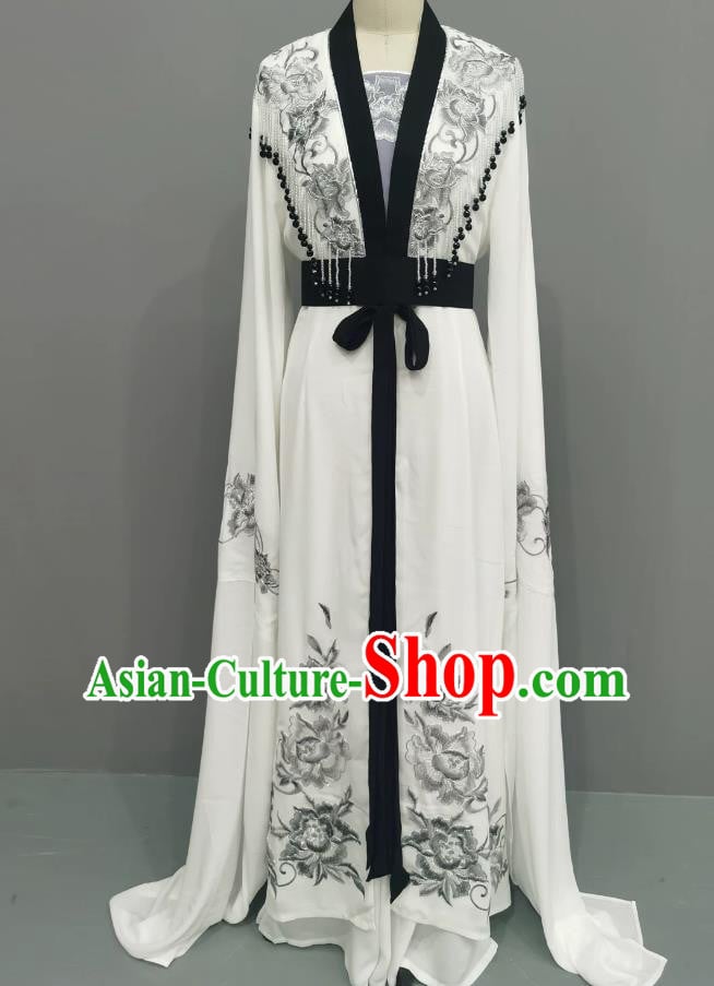 Chinese Opera Young Lady Costume Embroidery Matching Cape Yue Opera Hua Dan White Dress