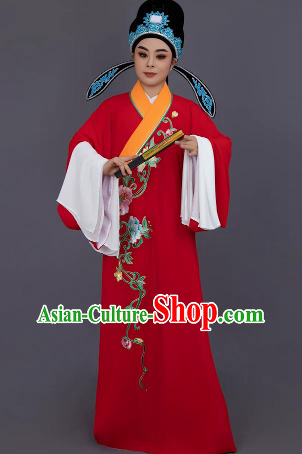 Traditional Stage Performance Clothing Red Yue Opera Xiaosheng Robe Chinese Opera Costume For Scholar