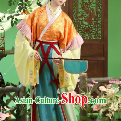 Ancient Chinese Fairy Costume Mirror Flower Water Moon Weijin Period Noble Woman Hanfu Dress Set
