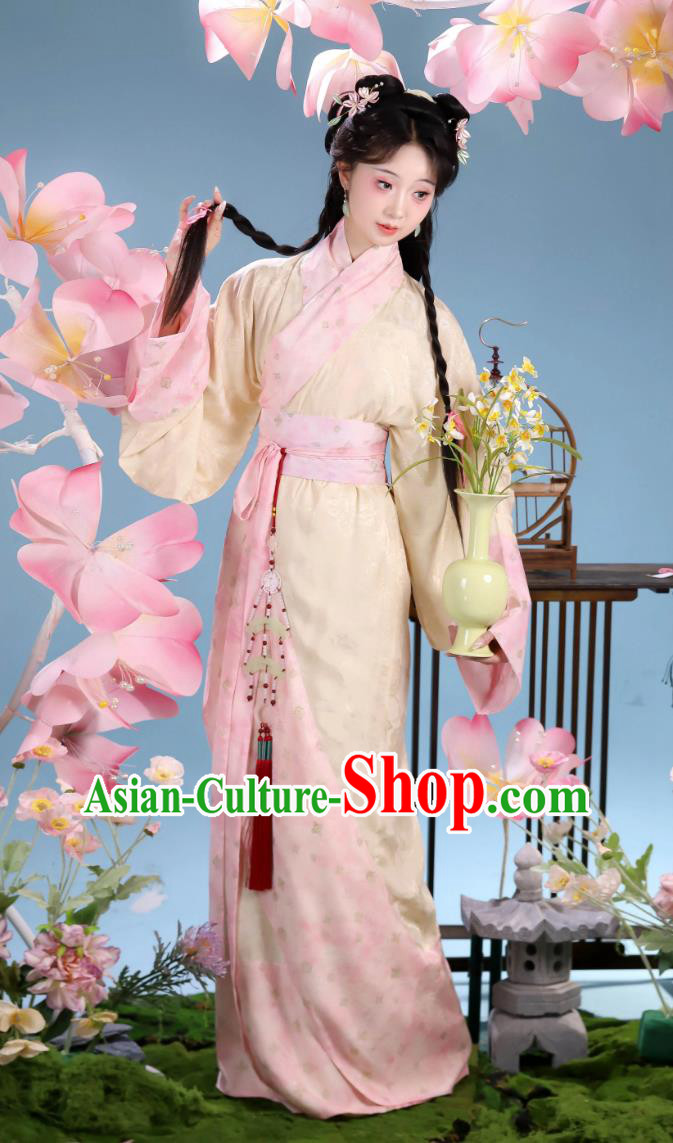 Western Han Style Single Wrap Drooping Robe Ancient Chinese Young Lady Hanfu Curved Train Long Ru