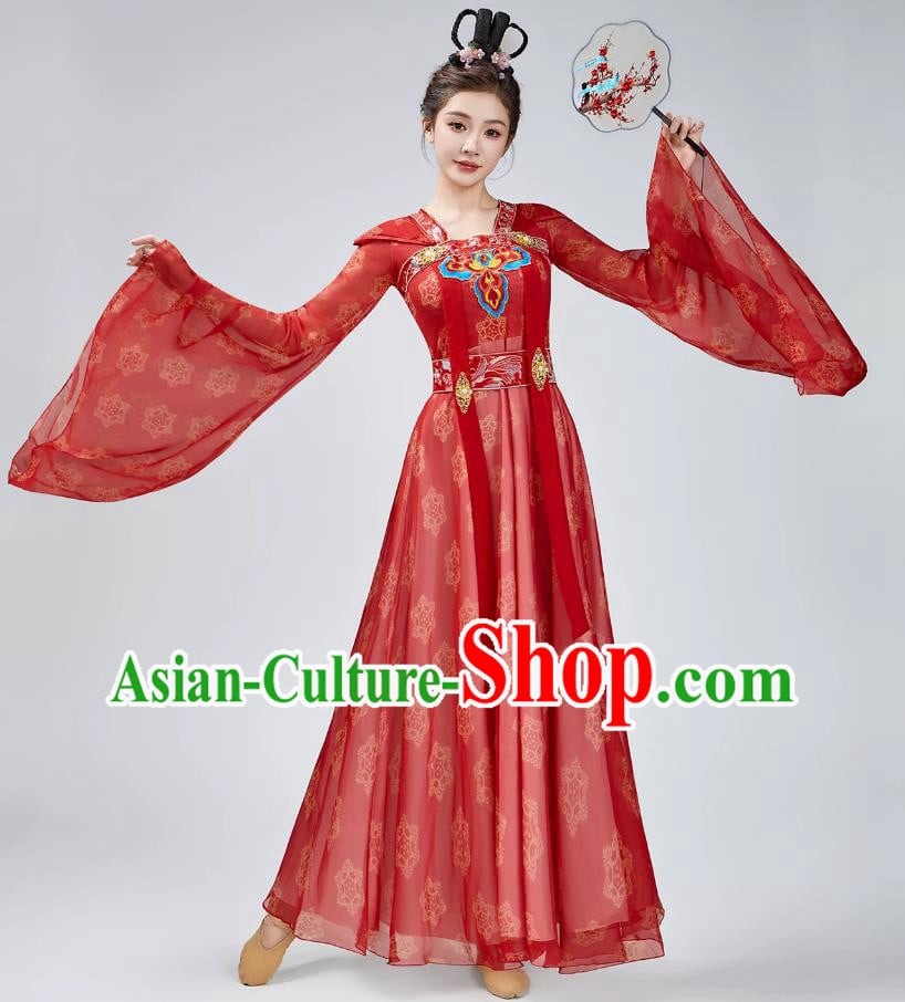 Han Tang Classical Dance Performance Costume Women Flowing Chinese Style Fan Dance Red Dress