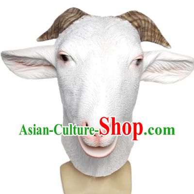 Masquerade White Goat Head Mask Full Face Halloween Performance Prop Realistic Animal Headgear