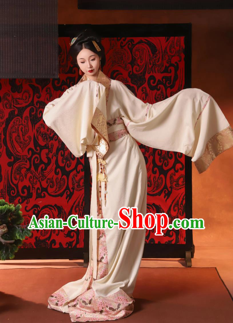 White and Pink Hanfu Dress Chu Style Restored Straight Lapel Robe Traditional Chinese Women Clothing