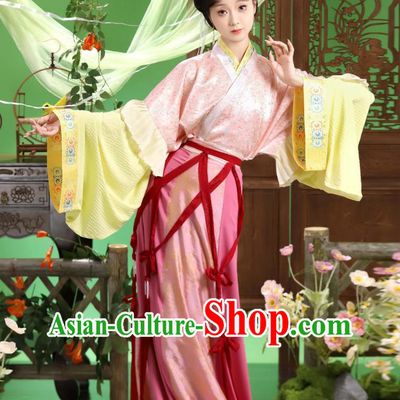 Chinese Hanfu Dress Eastern Han Dynasty Lady Statue Cuffed Hanging Sleeve Lace Pleated Skirt Complete Set
