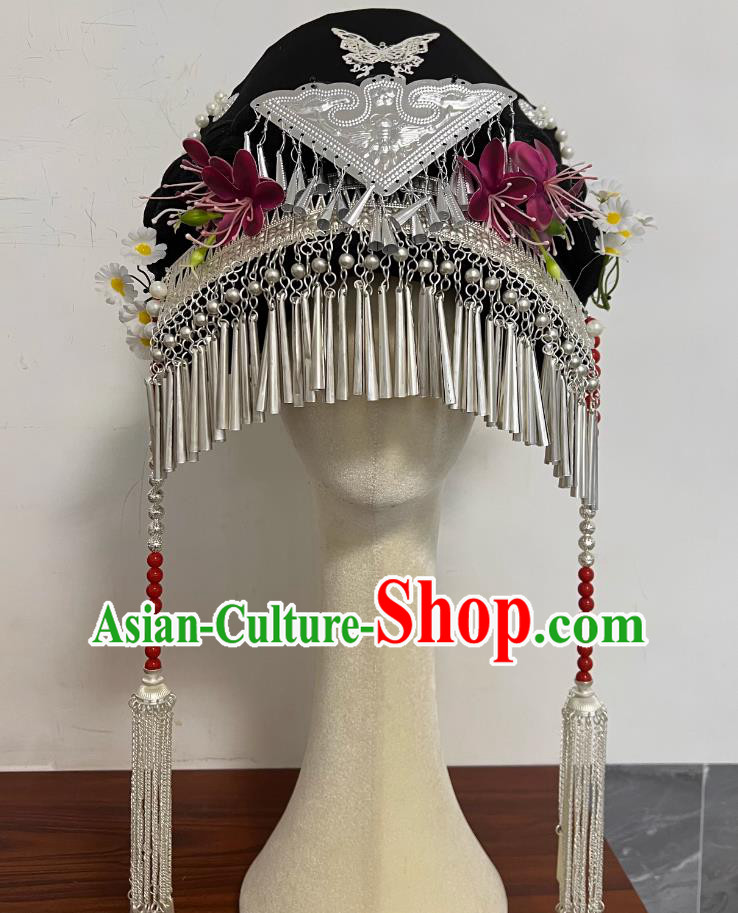 Yi Ethnic Tile Hat Floral Tile Cover Hat Chinese Ethnic Style Accessories Stage Show Headwear
