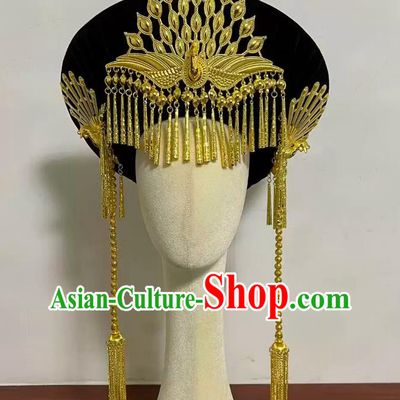 Handmade Travel Photoshoot Headdress Yi Ethnic Gold Luoguo Hat Tassel Chinese National Minority Women Headwear