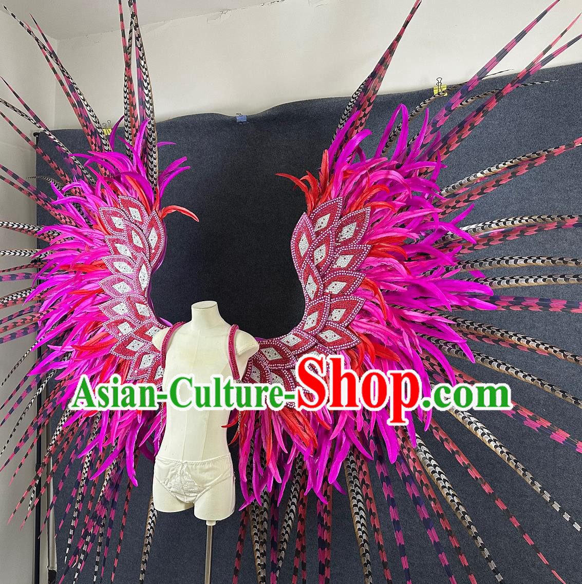 Exaggerated Model Stage Walk Fashion Costume Feather Wings Bodybuilding Competition Performance Wear Pink Angel Wings Prop Decoration