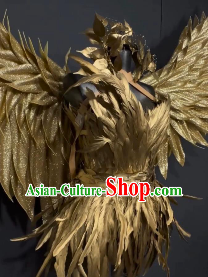 Custom Halloween Gold Feather Angel Performance Decoration Cosplay Wings Costume Custom Halloween Gold Feather Angel Performance Decoration Cosplay Wings Costume