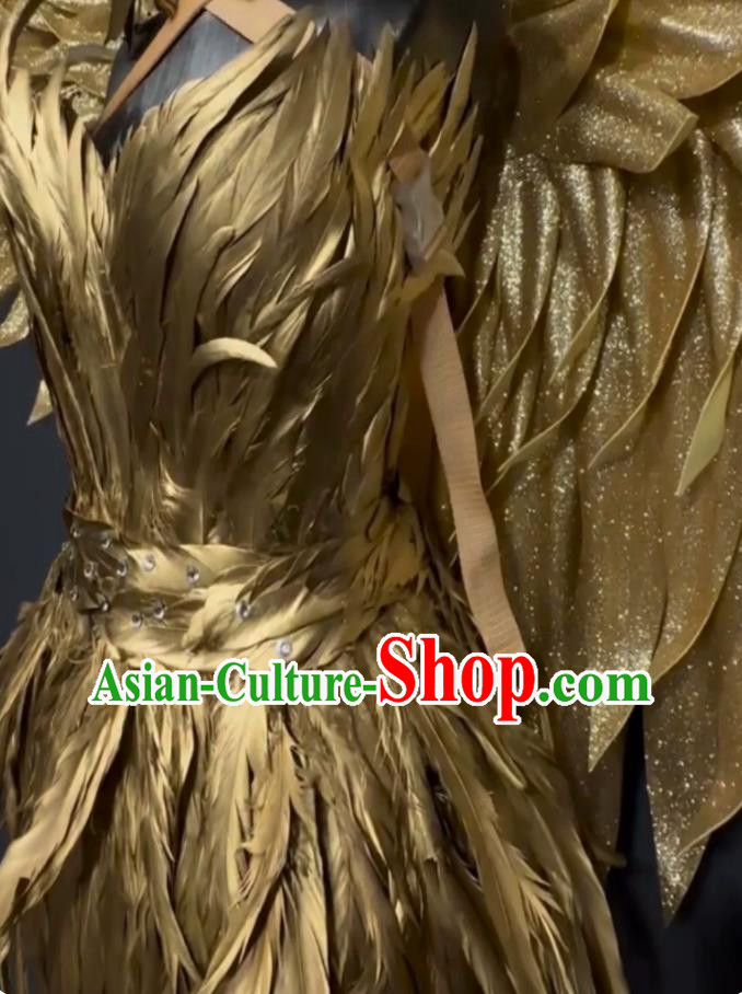 Custom Halloween Gold Feather Angel Performance Decoration Cosplay Wings Costume Custom Halloween Gold Feather Angel Performance Decoration Cosplay Wings Costume
