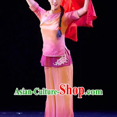 Classical Dance Performance Costume Women Gradient Color Fan Dance Wear Chinese Yangge Dance Clothing