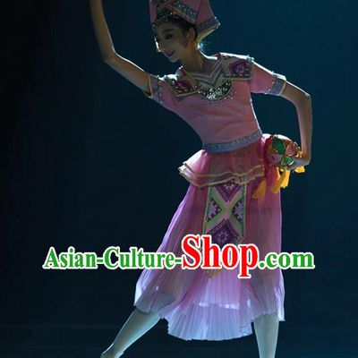 Hydrangea Dance Performance Costume Miao Ethnic Clothing Chinese Minority Costume Solo Dance Pink Dress