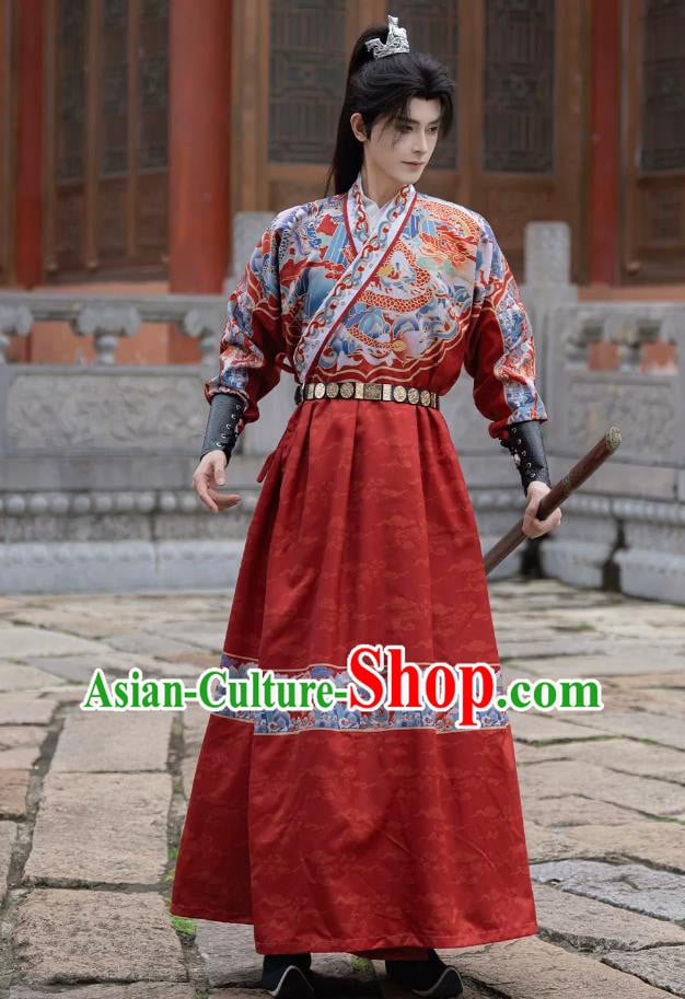 Ming Dynasty Feiyu Dress Jinyi Wei Red Python Robe Chinese Men Wedding Costume