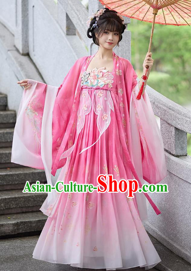 Hanfu Butterfly Pink Dress Tang Dynasty Hezi Qun Ancient Chinese Princess Costume Set