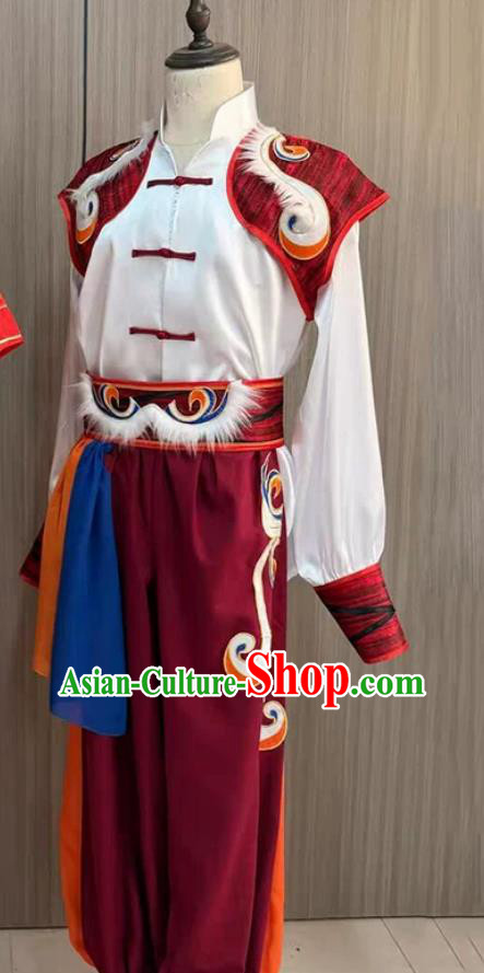 Chinese Shanbei Yangge Dance Costume Mens Performance Wear Drum Playing Red Outfit