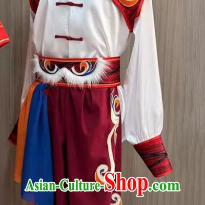 Chinese Shanbei Yangge Dance Costume Mens Performance Wear Drum Playing Red Outfit