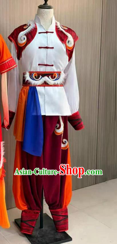 Chinese Shanbei Yangge Dance Costume Mens Performance Wear Drum Playing Red Outfit Chinese Shanbei Yangge Dance Costume Mens Performance Wear Drum Playing Red Outfit