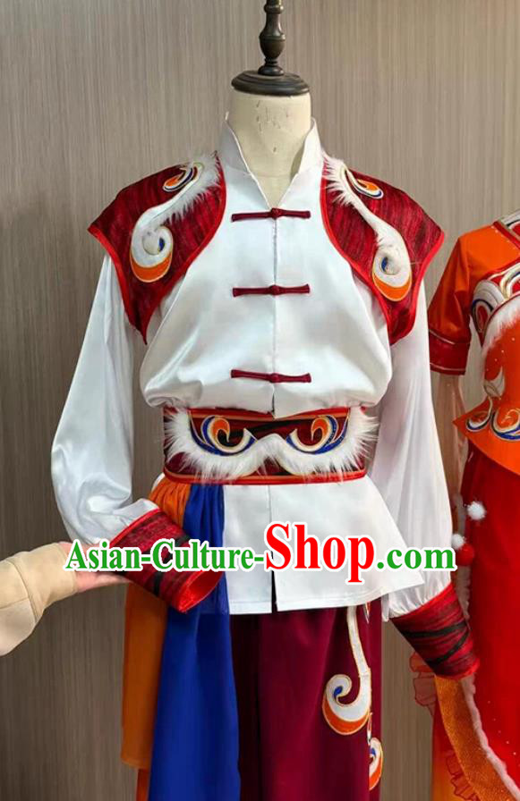 Chinese Shanbei Yangge Dance Costume Mens Performance Wear Drum Playing Red Outfit Chinese Shanbei Yangge Dance Costume Mens Performance Wear Drum Playing Red Outfit