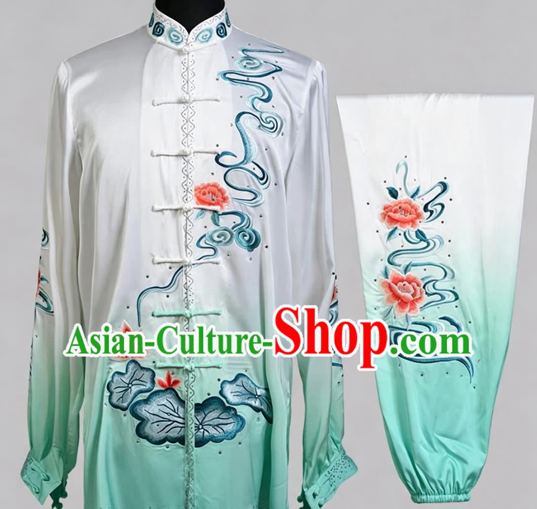 Rhinestone Embroidered Lotus Gradient Tai Chi Performance Costume Professional Competition Taijichuan Outfit