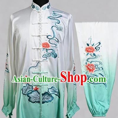 Rhinestone Embroidered Lotus Gradient Tai Chi Performance Costume Professional Competition Taijichuan Outfit