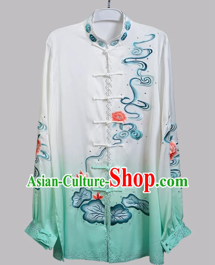 Rhinestone Embroidered Lotus Gradient Tai Chi Performance Costume Professional Competition Taijichuan Outfit