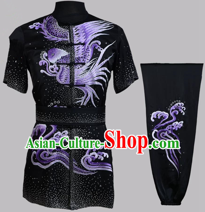 Black Embroidered Changquan Martial Arts Costume Wushu Competition Colorful Suit Kung Fu Performance Costume
