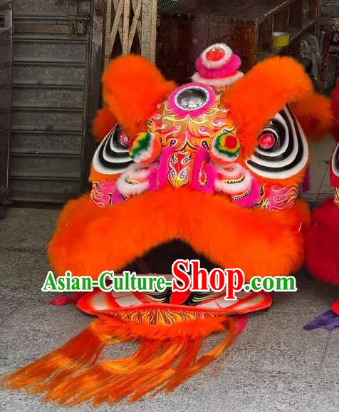 Chinese New Year Lion Dance Costume Complete Set Handmade Orange Fur Futsan Lion Head
