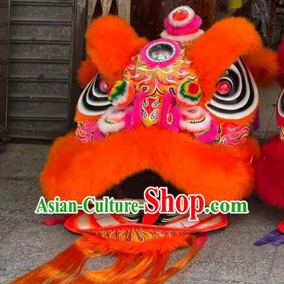 Chinese New Year Lion Dance Costume Complete Set Handmade Orange Fur Futsan Lion Head