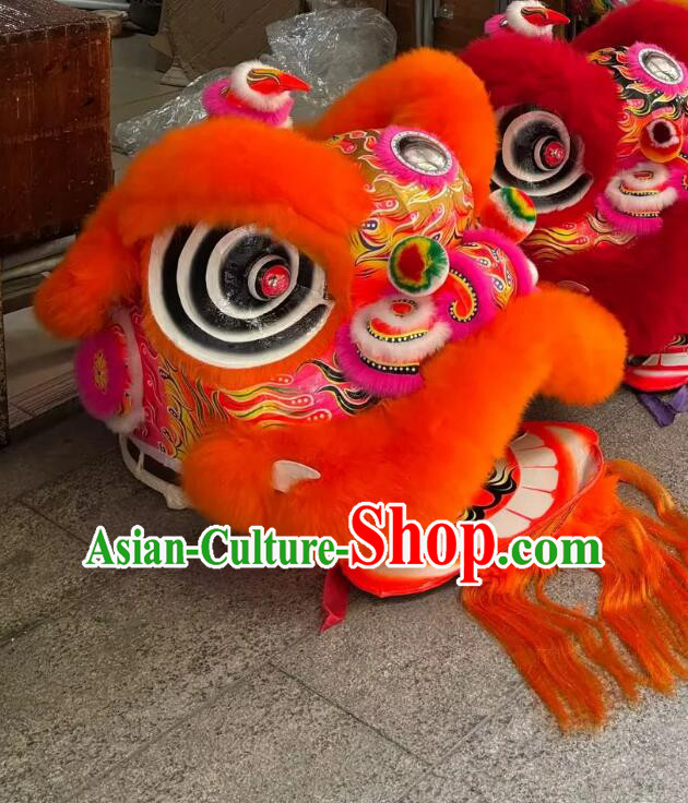 Chinese New Year Lion Dance Costume Complete Set Handmade Orange Fur Futsan Lion Head Chinese New Year Lion Dance Costume Complete Set Handmade Orange Fur Futsan Lion Head